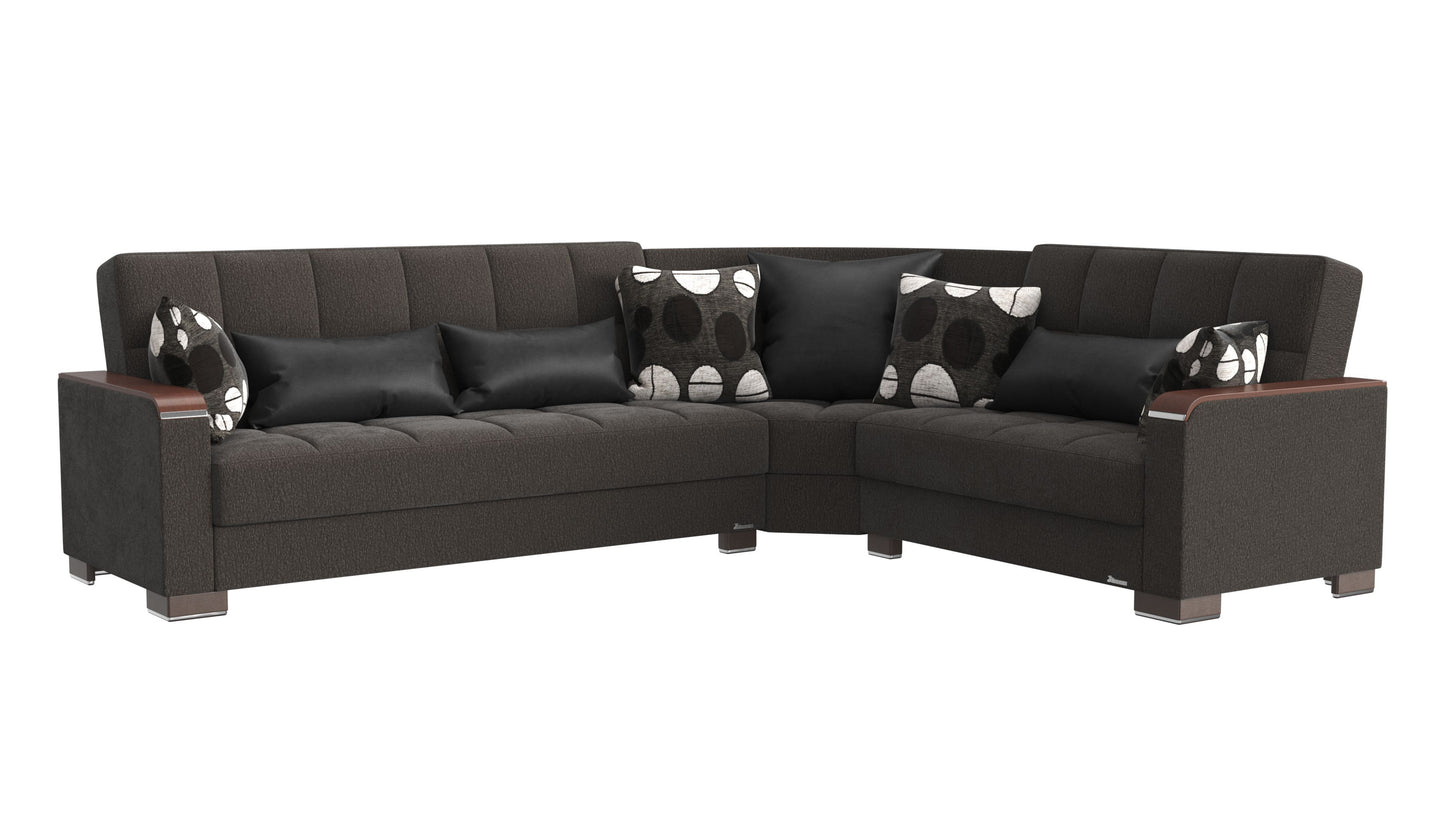 Ottomanson Armada X - Upholstered Convertible Wood Trimmed Sectional With Storage