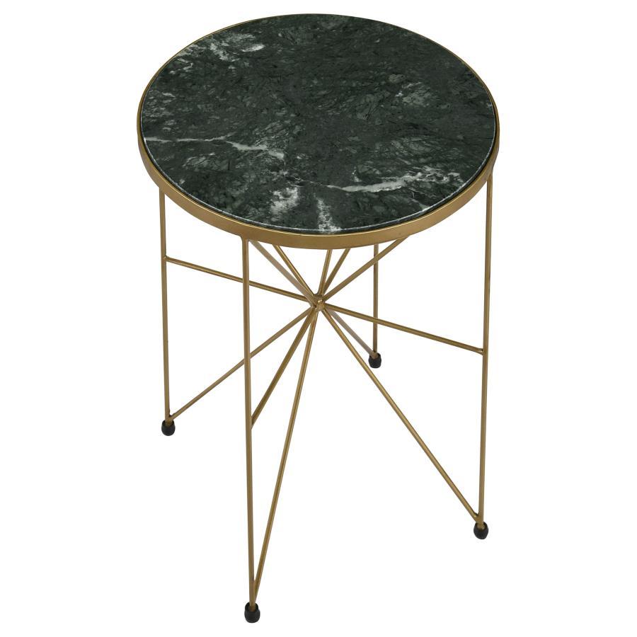 Eliska - Round Green Marble Top Accent Side Table - Antique Gold