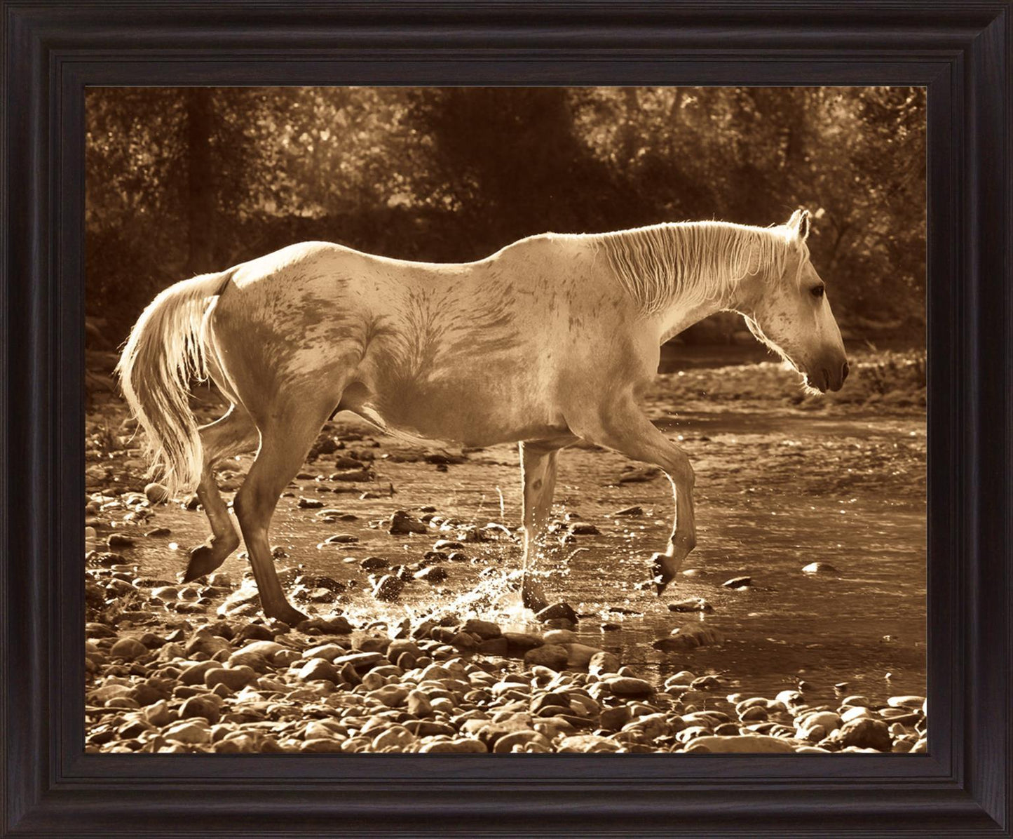 Sepia River Stroll - 28" x 34" Framed Wall Art