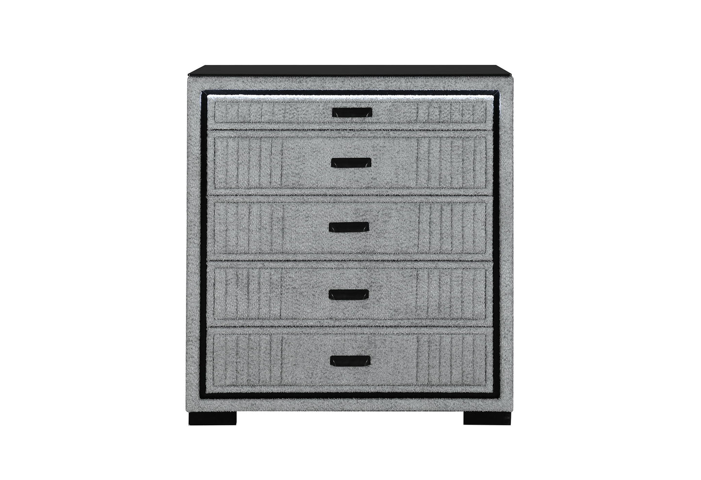 Isabella - 5 Piece King Bedroom Set (King Bed Group With LED, TV Lift, Bluetooth Speaker And Firpeplace Crystal) - Gray