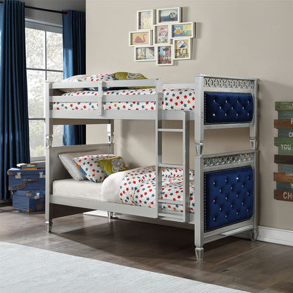 Varian - Twin Over Twin Bunk Bed - Blue Velvet & Silver