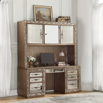 Orianne - Executive Computer Desk With Hutch - Antique Gold