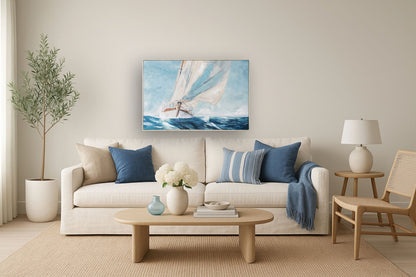 Gusty Sail Aglow - 33" x 48" Framed Wall Art - Blue