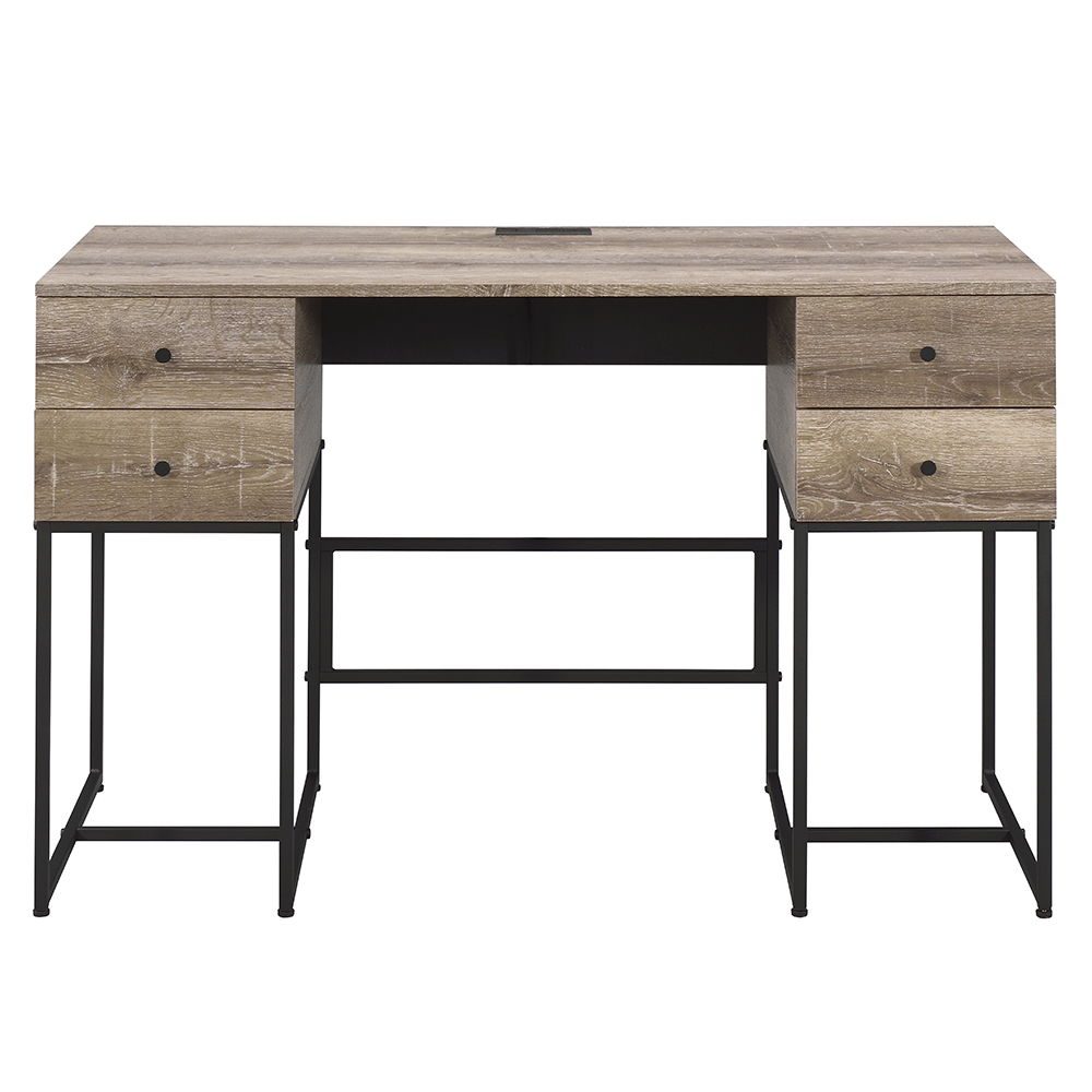 Desirre - Writing Desk With USB - Rustic Oak & Black