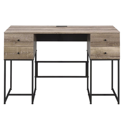 Desirre - Writing Desk With USB - Rustic Oak & Black