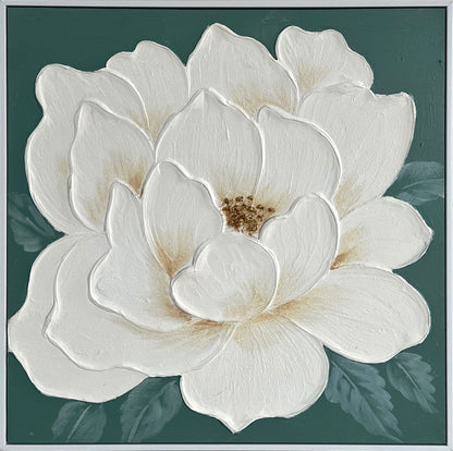 Ivory Bloom II Hand-Painted Canvas In Frame - Green / White