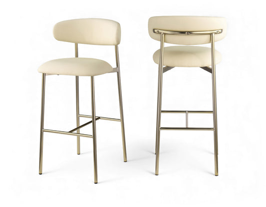 Lupita - Vegan Leather Upholstered Bar Stool (Set of 2) - Cream / Brushed Gold