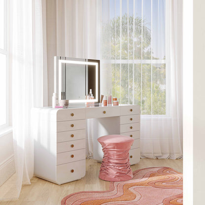 Hollywood - Desk With LED Panel Vanity Mirror - White