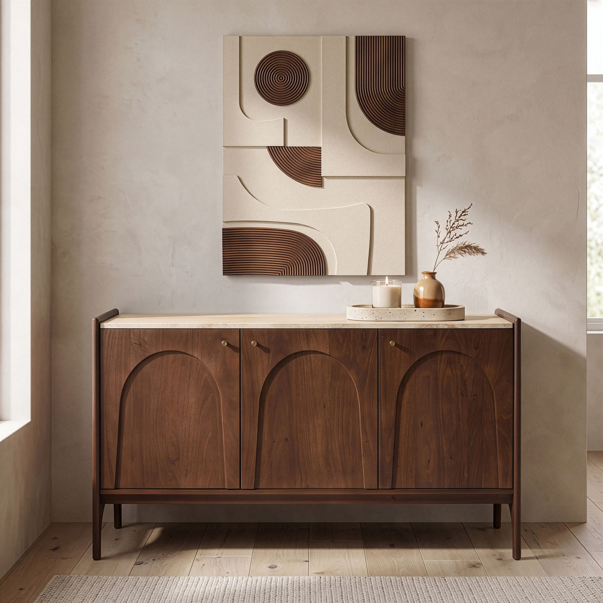 Veya - 57" Genuine Marble And Mango Wood Sideboard / Buffet
