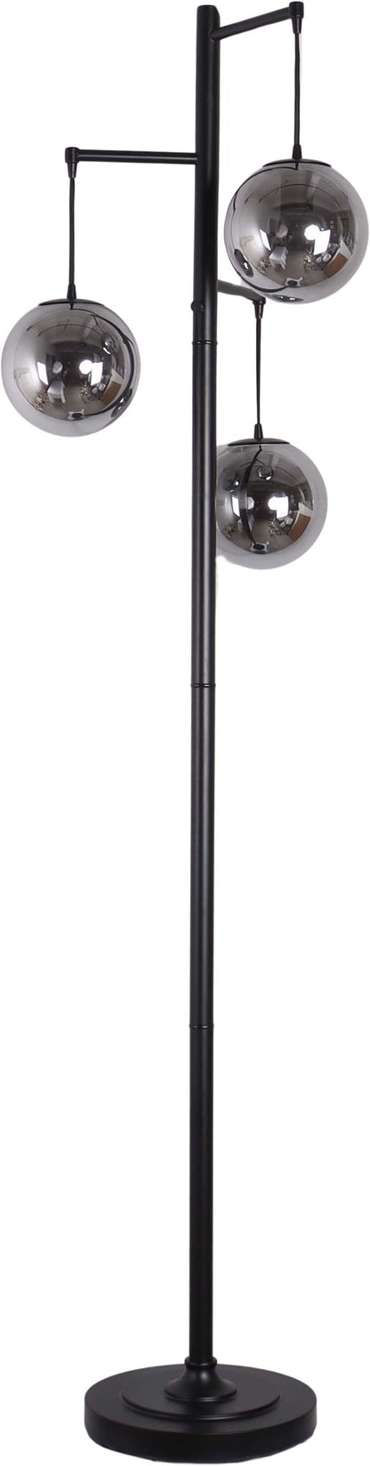 "Globe Cascade" Metal Floor Lamp With Glass Globes - Polished Chrome / Smoked Glass