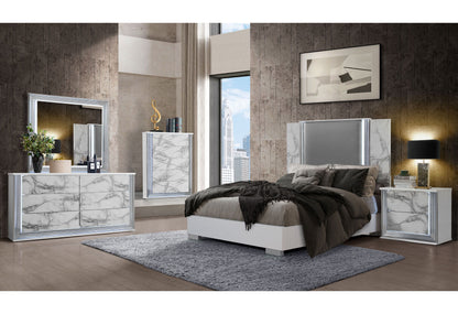 Ylime - 7 Piece Queen Marble Bedroom Set With Vanity Set - White