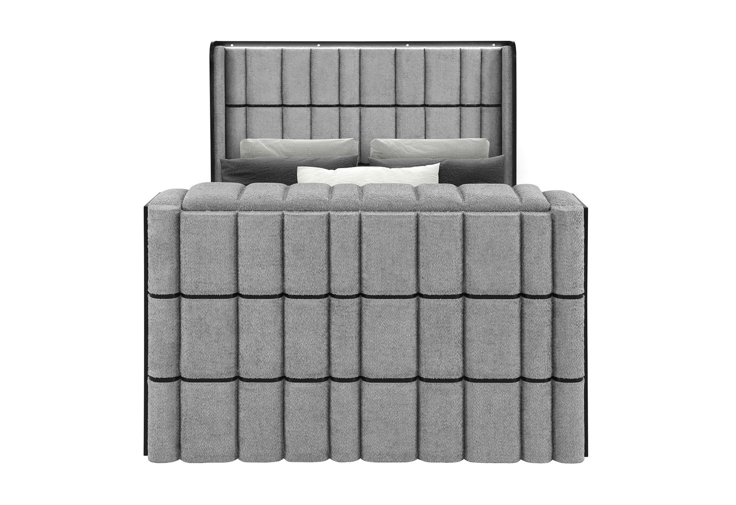 Isabella - Queen Upholstered Bed With LED, TV Lift, Bluetooth Speaker And Firpeplace Crystal - Gray