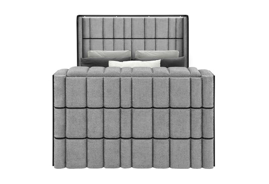 Isabella - Queen Upholstered Bed With LED, TV Lift, Bluetooth Speaker And Firpeplace Crystal - Gray