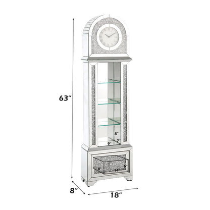 Noralie - 63" Glam Grandfather Clock With LED - Mirrored & Faux Diamonds