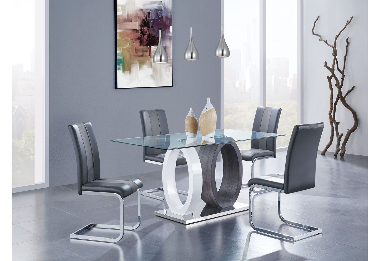 D1628 Dining Table And Four D915 Dining Chairs - Gray