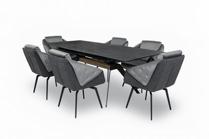 Aurora - 7 Piece Dining Room Set (Dining Table And 6 Chairs) - Grey / Silver / Black