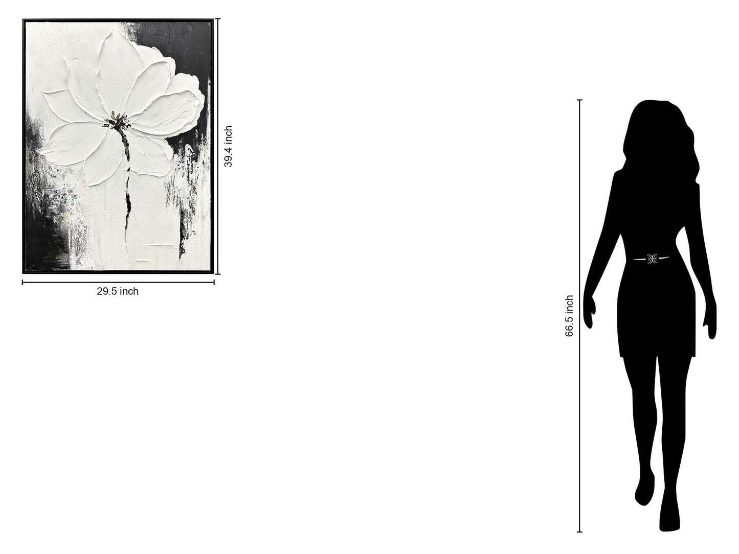 "Ethereal Blossom II" Hand-Painted Canvas In Frame - White / Black