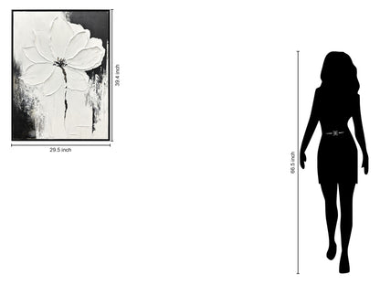 "Ethereal Blossom II" Hand-Painted Canvas In Frame - White / Black