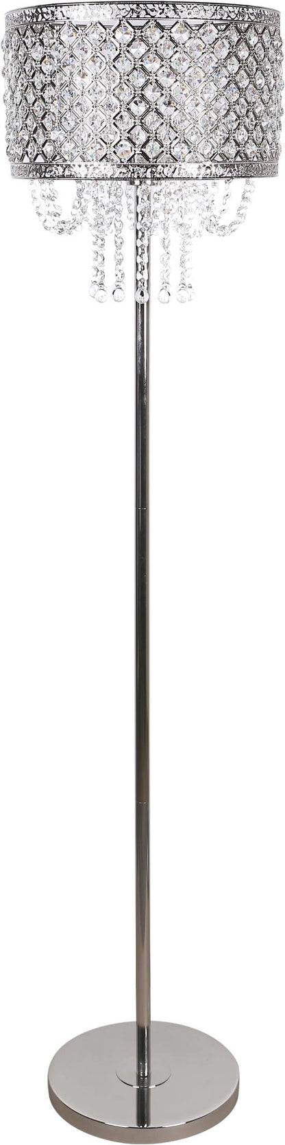 "Crystal Elegance I" Metal Floor Lamp - Polished Nickel / Clear Crystal