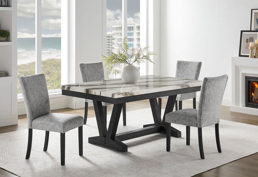 D1319 - 2 Piece Dining Room Set (Dining Table And Dining Chair) - Black / Light Gray / White
