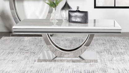 Kerwin - Rectangular Stone Top Coffee Table - White And Chrome