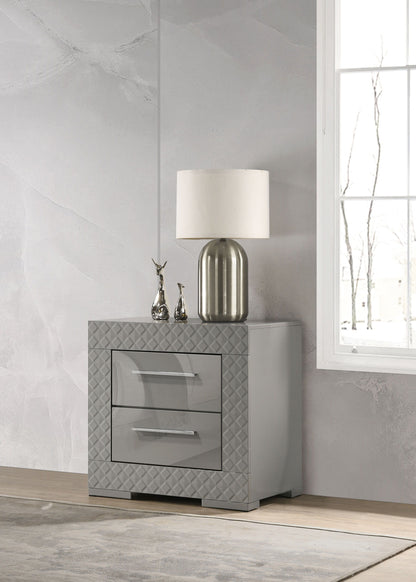 Ives - 2-Drawer Nightstand Bedside Table - Gray High Gloss