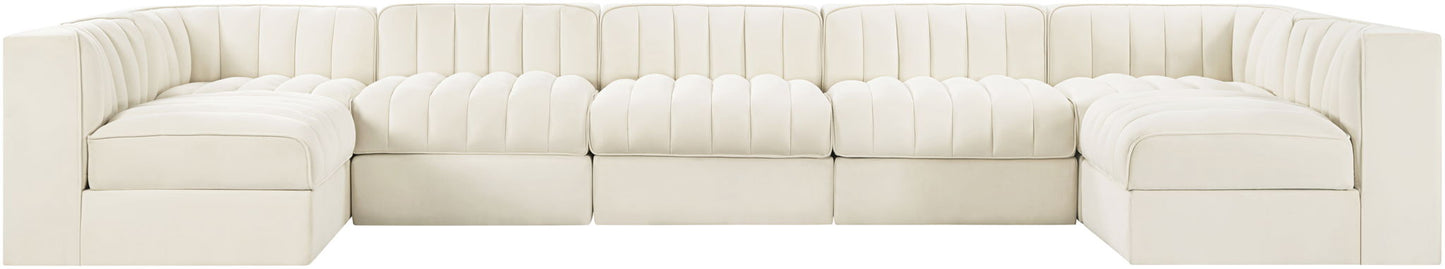 Rummi - Velvet Performance Fabric Upholstered 7 Piece Modular Sectional (With 2 Corner Chairs)