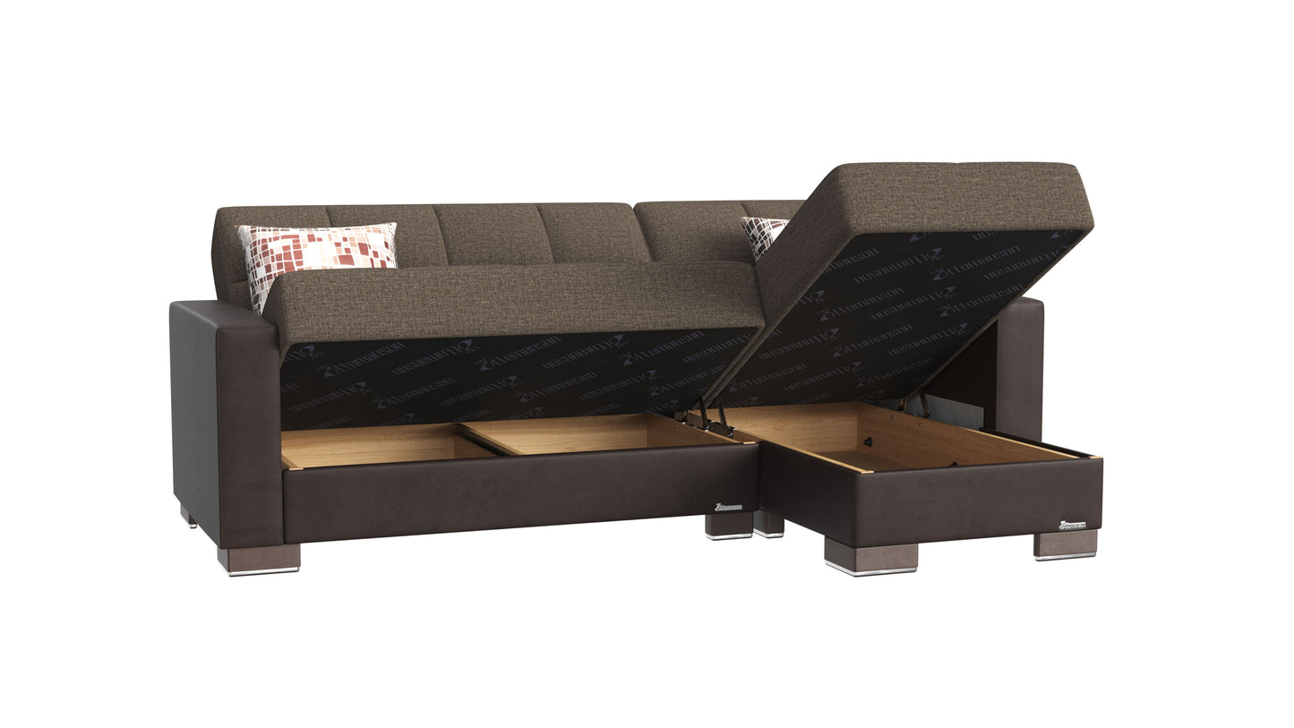 Ottomanson Armada - Upholstered Convertible Chaise Lounge With Storage - Brown PU Polyester