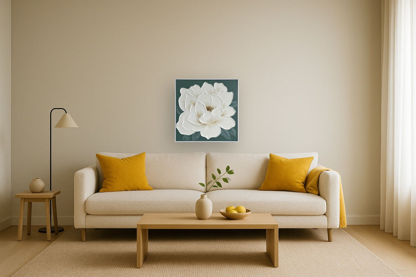 Ivory Bloom II Hand-Painted Canvas In Frame - Green / White