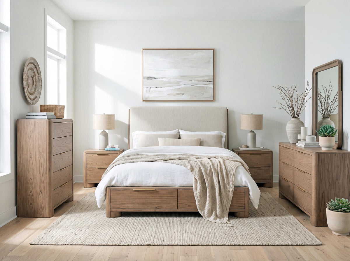 Alden - Complete Upholstered Shelter Bed With Storage Footboard