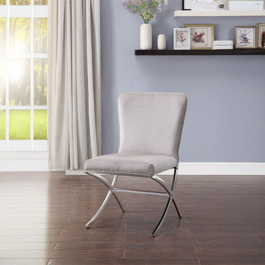 Daire - Side Chair Set of 2) - Light Gray Velvet & Chrome