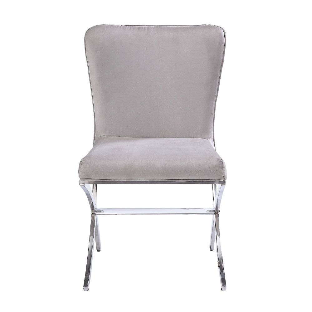 Daire - Side Chair (Set of 2) - Light Gray Velvet & Chrome