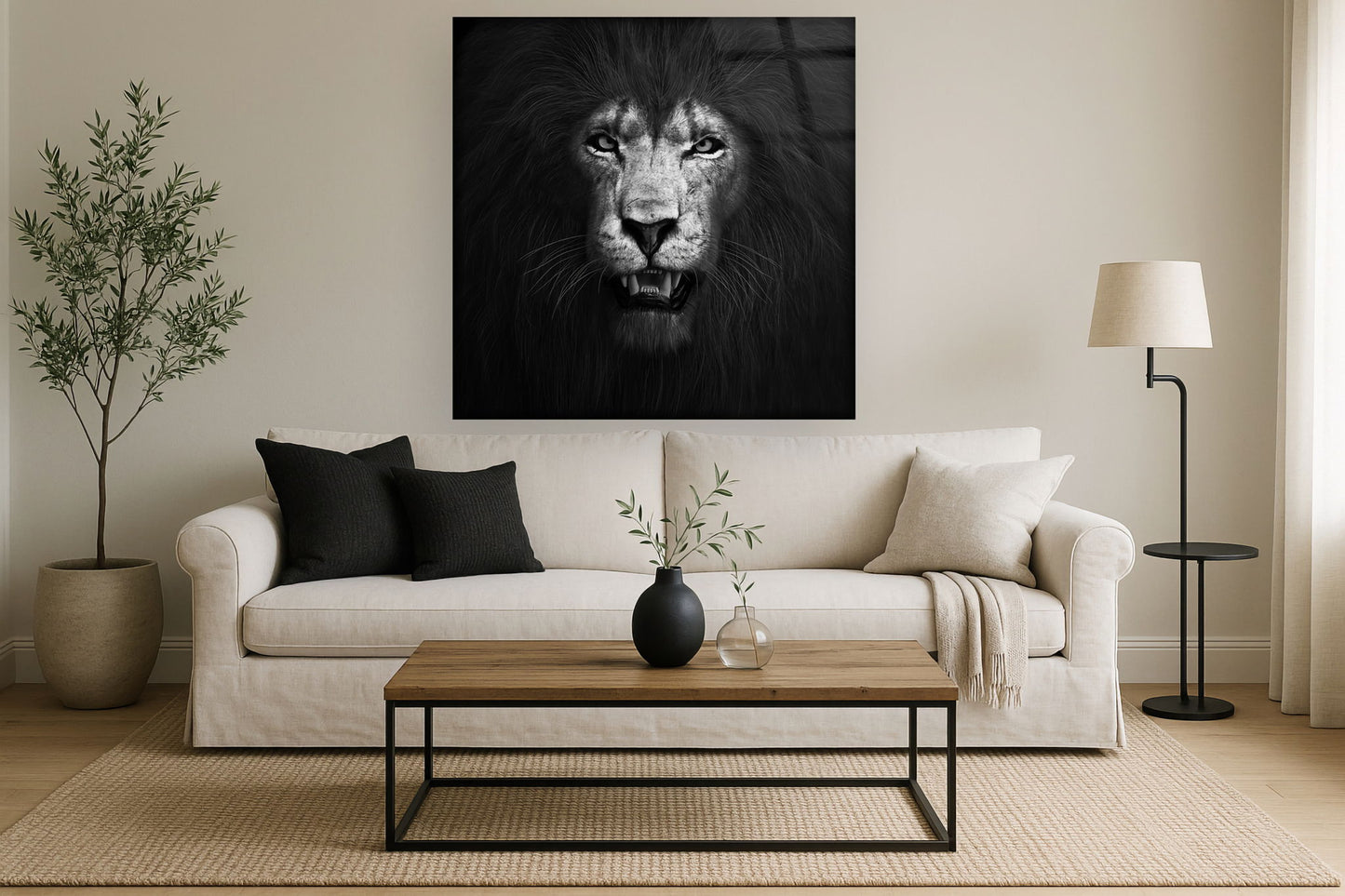 Tempered Glass With Foil - Lion B & W - Black