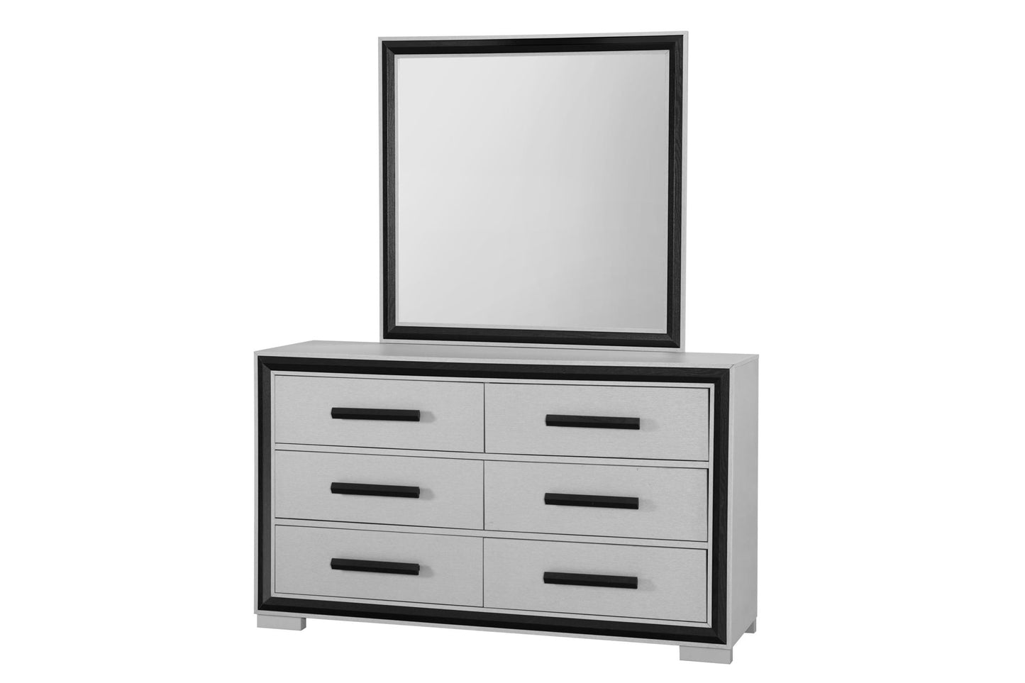 Amelia - 4 Piece Full Bedroom Set (Full Bed With LED, Dresser, Mirror And Nightstand) - Black / Gray