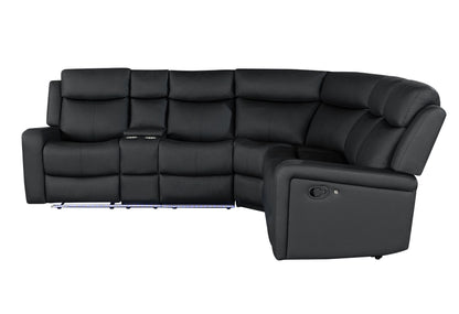 U6024 - PU Sectional With LED And 2 Recliners - Black