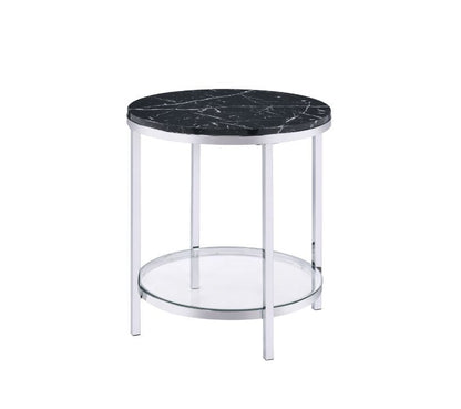 Virlana - End Table - Faux Black Marble Top & Chrome