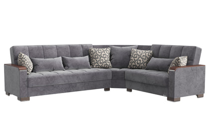 Ottomanson Armada X - Upholstered Convertible Wood Trimmed Sectional With Storage - Microfiber