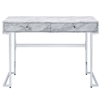 Tigress - Writing Desk - White Printed Faux Marble Top & Chrome