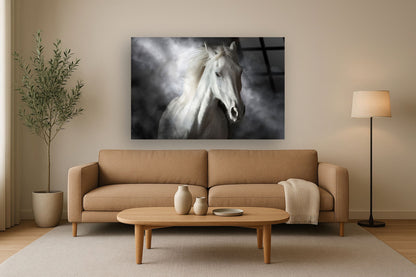 Tempered Glass With Foil - Mystical White Horse - Dark Gray