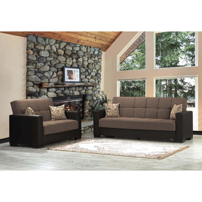 Ottomanson Armada - Upholstered Convertible Sofabed With Storage - Brown PU Chenille