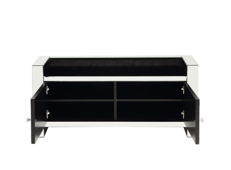 Noralie - 47" Bench With Storage - Mirrored & Faux Diamonds