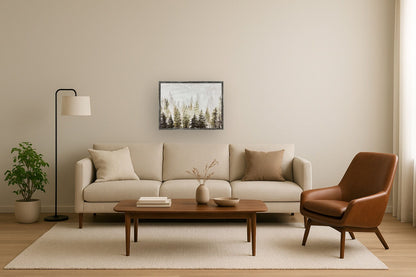 Fogbound Pines Hand-Embellished Canvas In Frame - Gray / Brown
