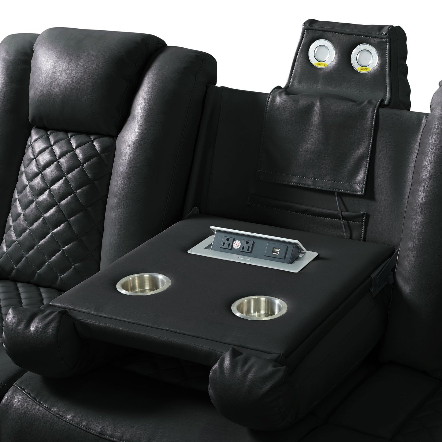 Carlo - Power Motion Sofa With Power Headrest, Dropdown Table, Power Strip, LED And Reading Light - Pebble Black