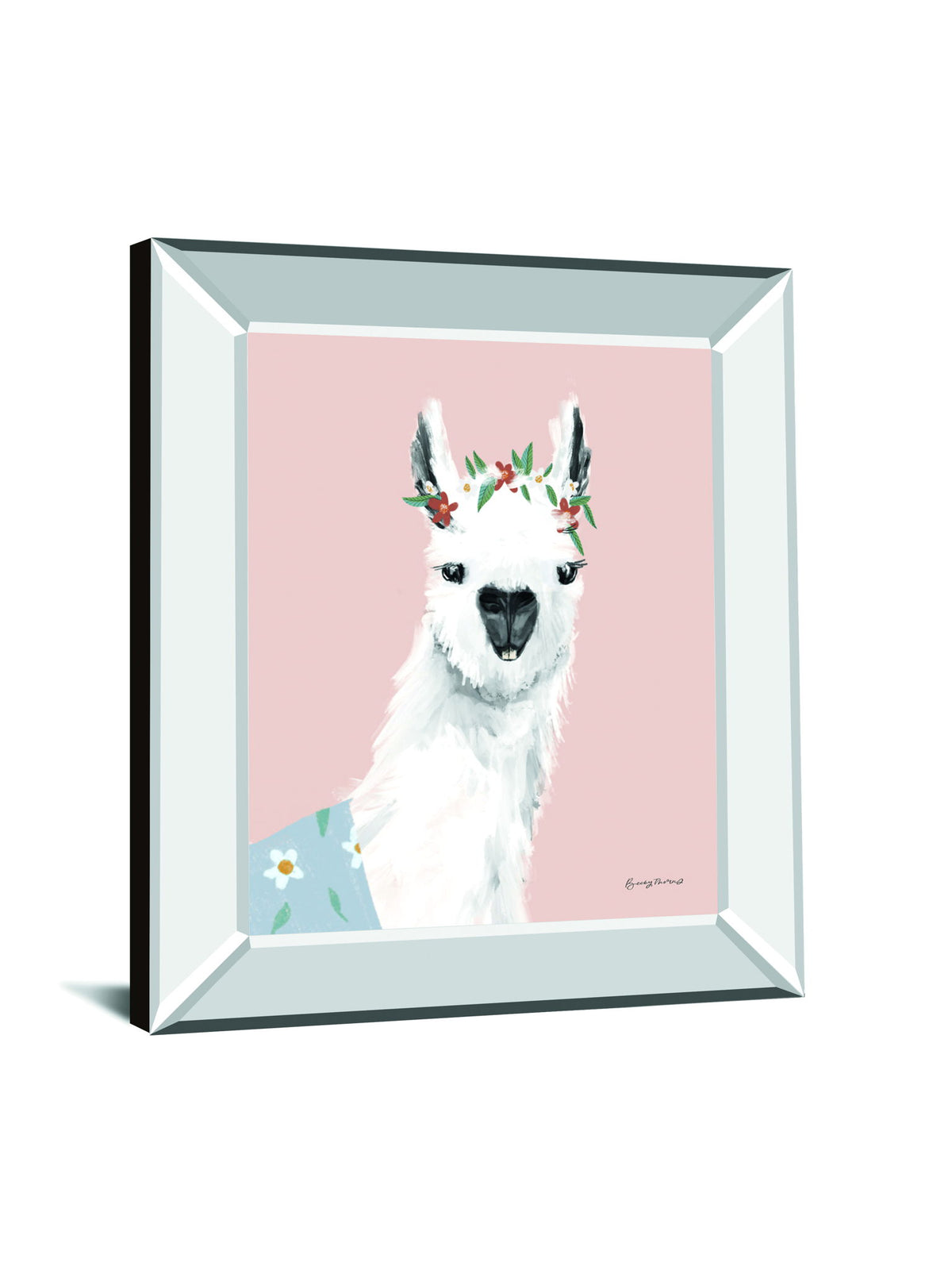 Delightful Alpacas I By Becky Thorns - Mirror Framed Print Wall Art - Pink