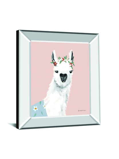 Delightful Alpacas I By Becky Thorns - Mirror Framed Print Wall Art - Pink