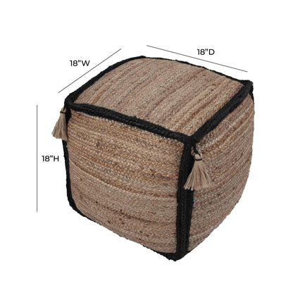 Briana - Braided Pouf - Black / Natural