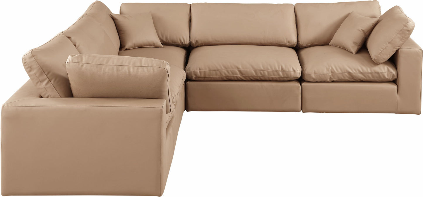 Comfy - 5 Piece Faux Leather Modular Corner Sectional - Tan