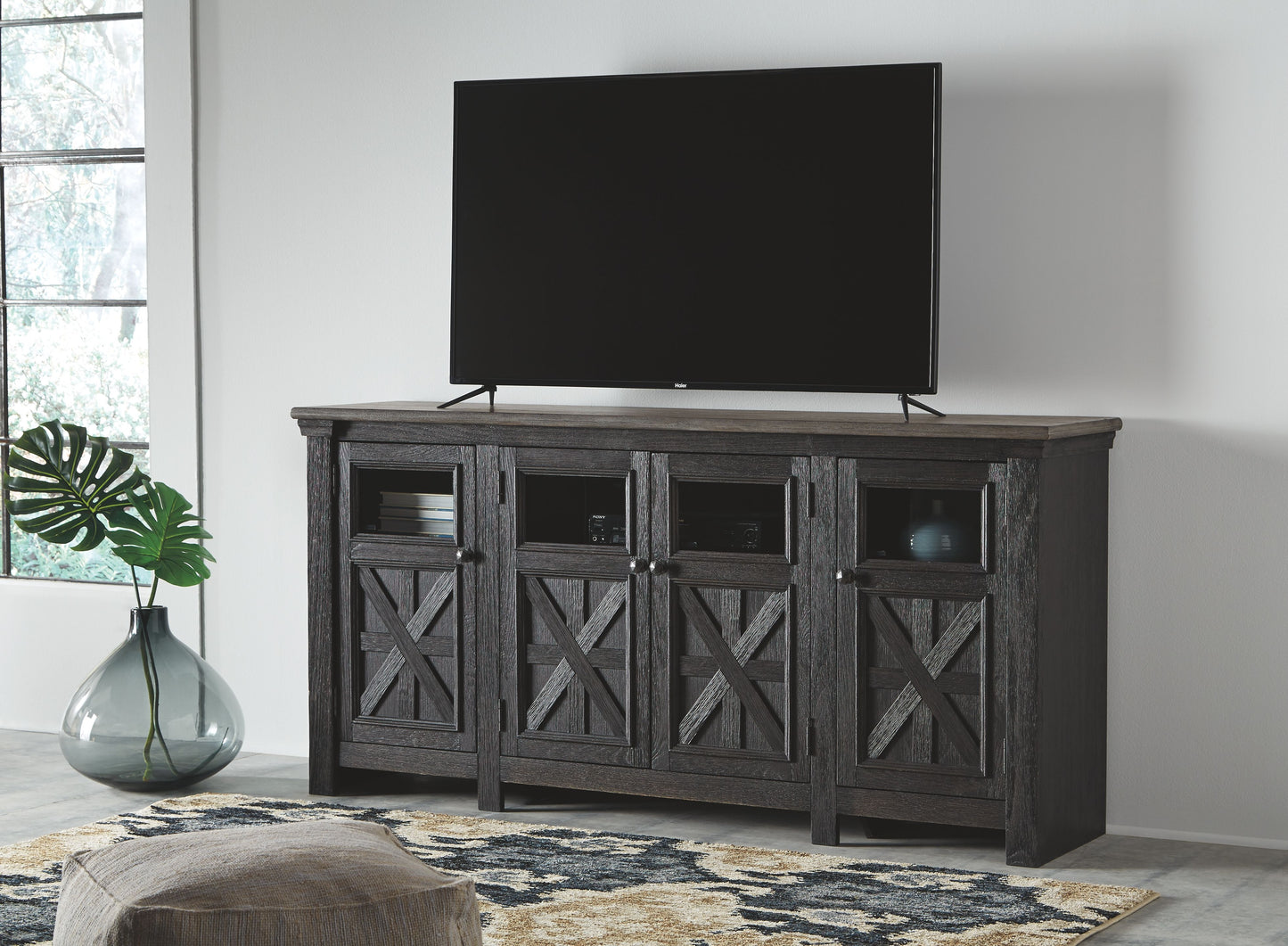 Tyler Creek - Extra Large TV Stand - Black / Gray