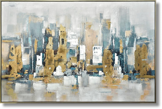 Urban Gold Reflection - 39" x 59" Framed Wall Art