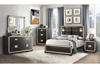 Blake - Queen Bed With Lamps - Black / Gold